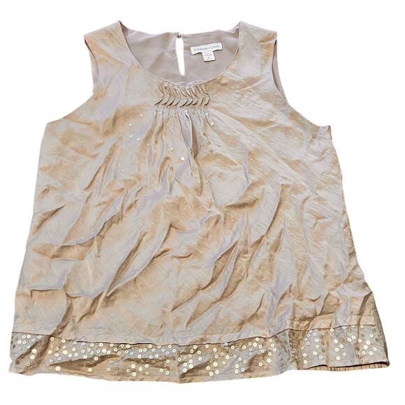 Coldwater Creek Medium 10 12 Blouse Beige Gold Sequin Sleeveless Keyhole Holiday - Picture 1 of 7